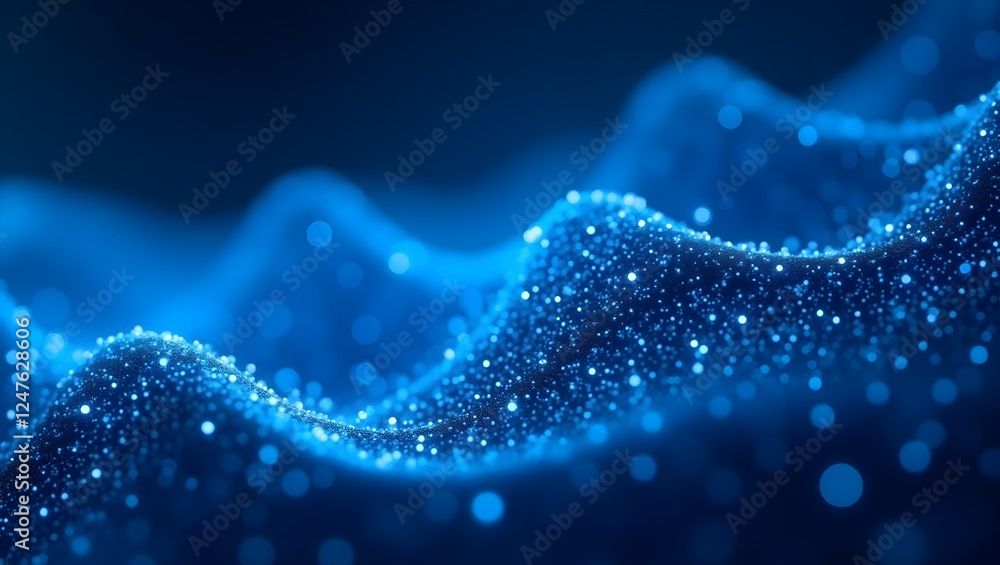 Poster ethereal blue: an abstract background with luminous particles and soft waves