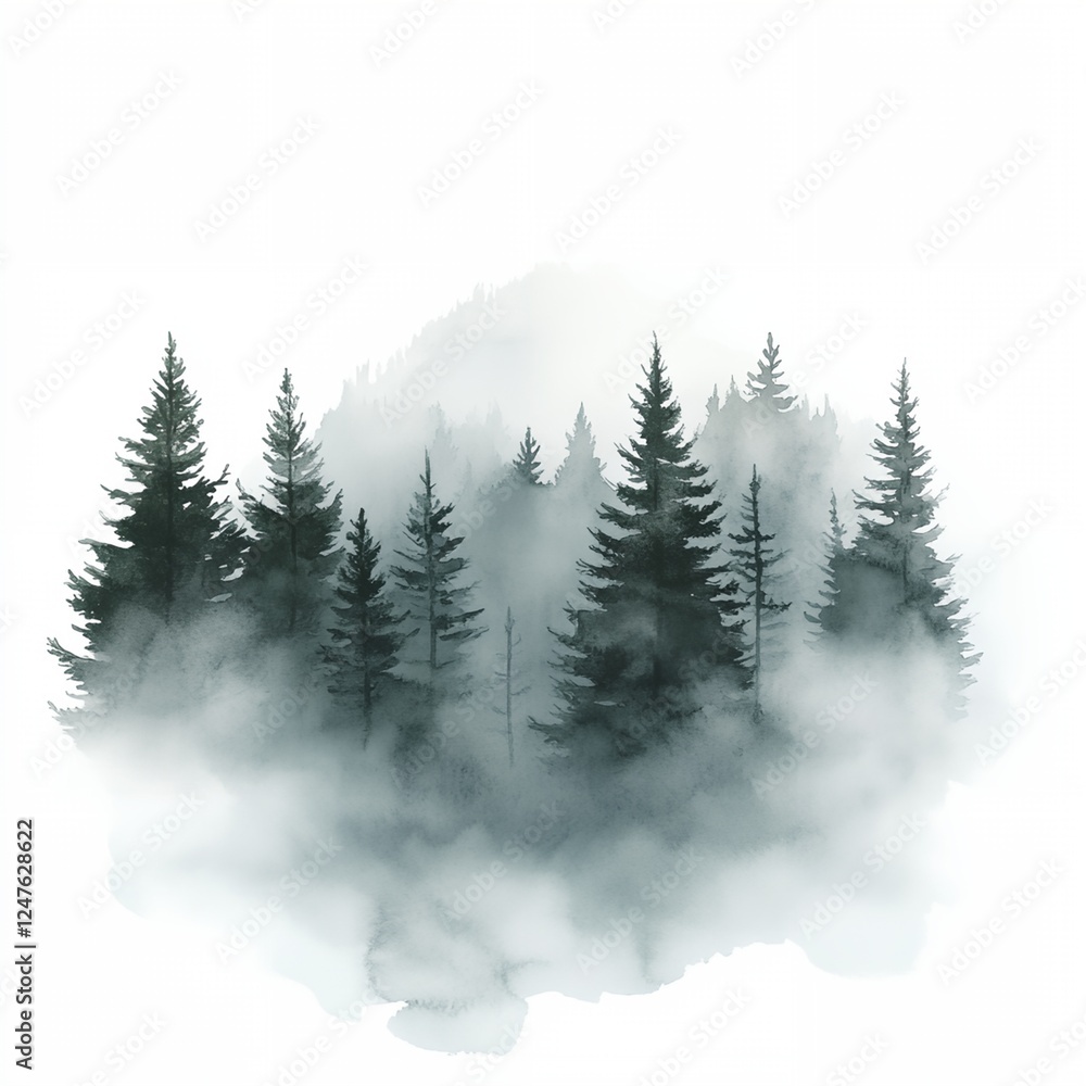 Poster forest with trees and mist in the background