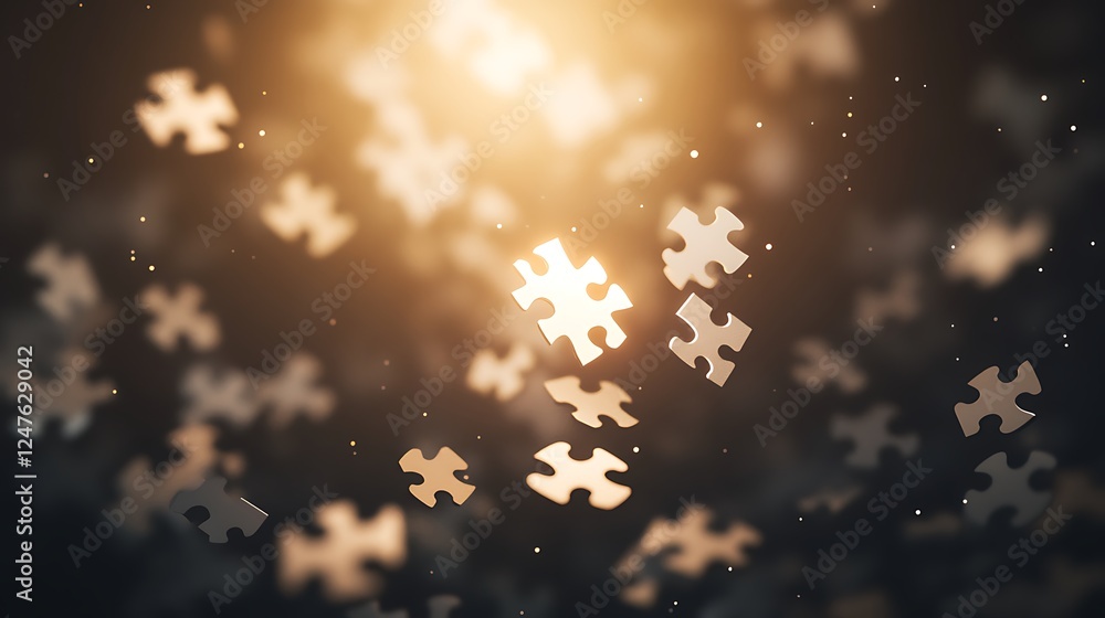 Poster a collection of floating 3d puzzle pieces in a visually engaging arrangement.