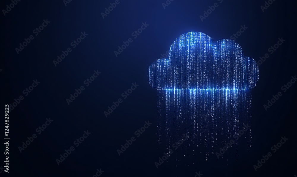 Poster A digital artwork featuring a cloud composed of luminous numbers, symbolizing technology and innovation.