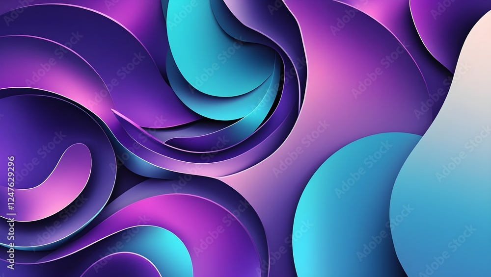 Poster abstract layered design background with curves and gradients in blue purple