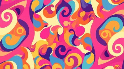 Fototapeta premium Psychedelic swirl carnival pattern with retro waves, swirls, and twirls, featuring an abstract groovy texture in a Y2K aesthetic.