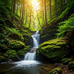 Obraz premium Forest Waterfall Wallpaper