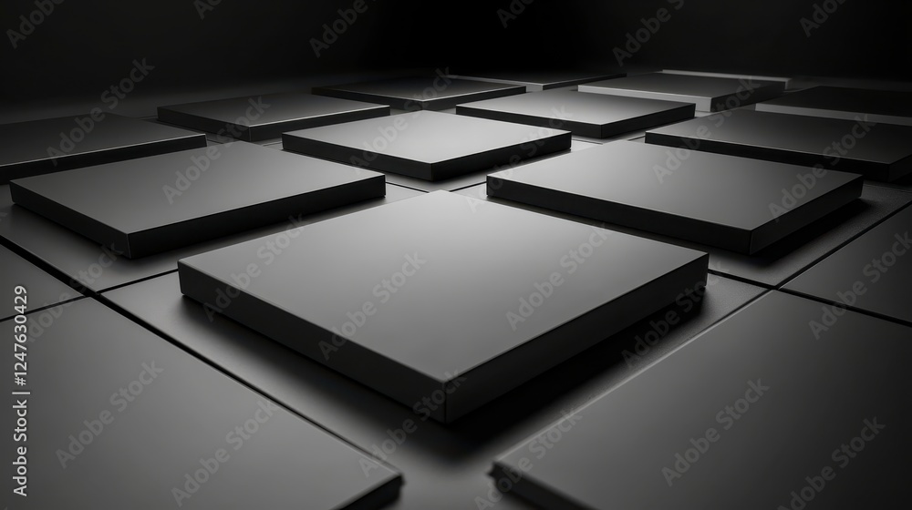Aufkleber abstract dark gray square geometric pattern, illuminated from above, creating a sense of depth and d