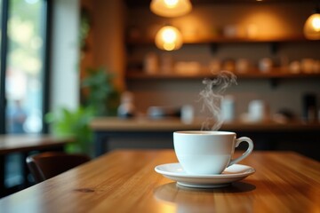 Soft focus coffee shop, warm tones, blurred details, gold, brown