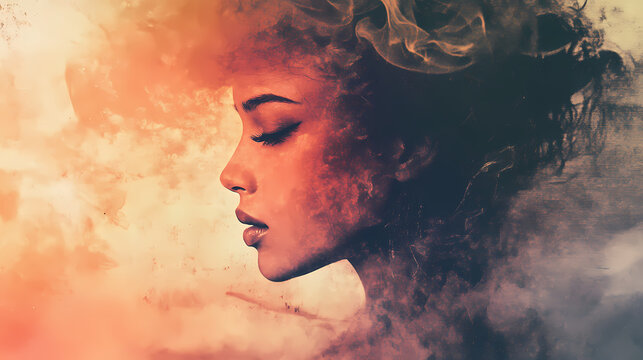 Imaginary woman. spiritual and archetypal. analog mediums as digital mixed media. ai vintage photography. Archetypal Characters. Illustration