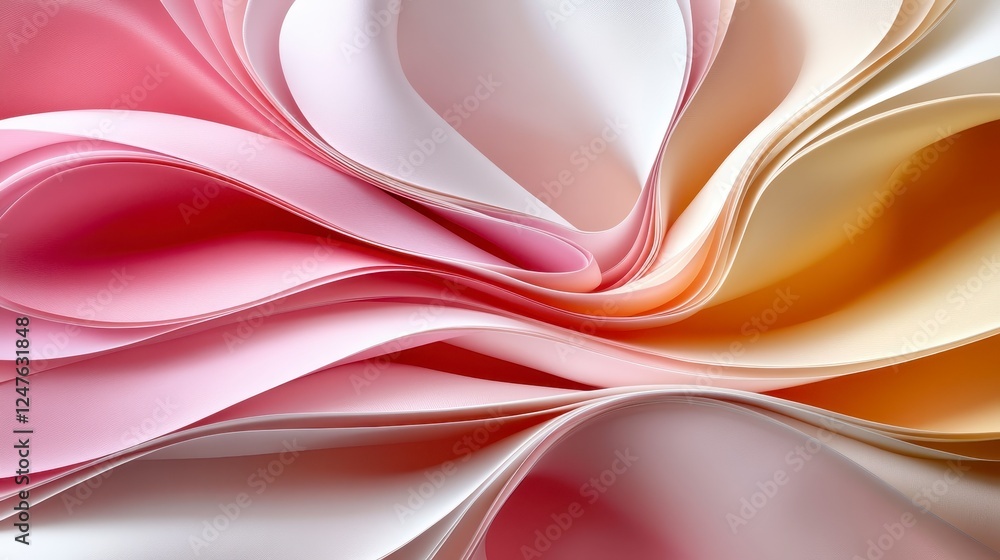 Aufkleber closeup view of overlapping sheets of multicolored paper, creating a textured, swirling pattern of p