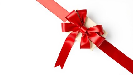 Curly red ribbon with intricate loops and twists for holiday and celebration gifts, shiny, white background, festive
