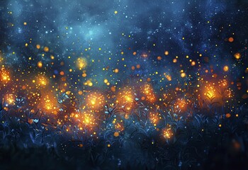 Fototapeta premium Abstract Blue Gold Orange Sparkles Dark Background