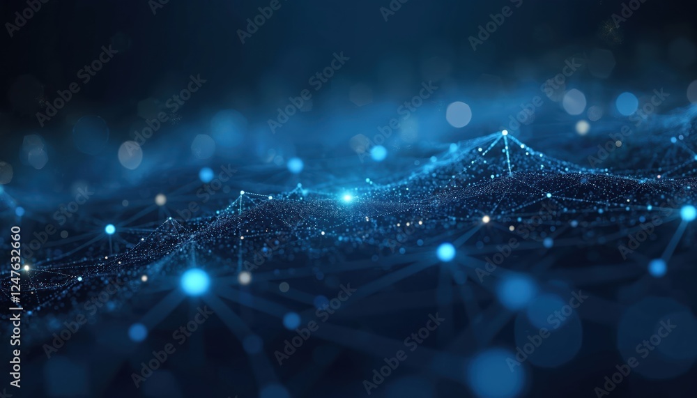Poster abstract illustration shows digital network connections. data streams move through complex system of
