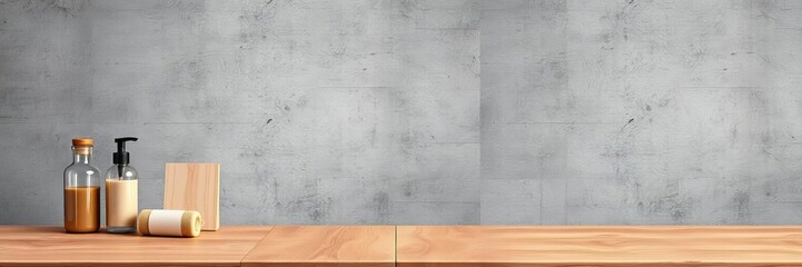 Fototapeta premium Empty wooden table and concrete wall background for product display, empty, display, product