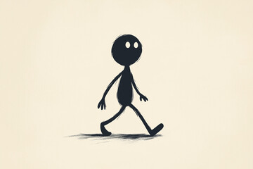 Cartoony OC stick man with a thicker belly and feet walking