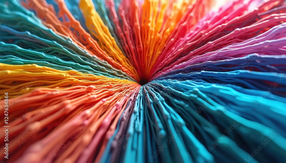 Poster vibrant colours radiate from central point. stunning array of hues, dynamic patterns. abstract desig
