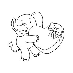 Valentine Day Coloring Page with cute elephant