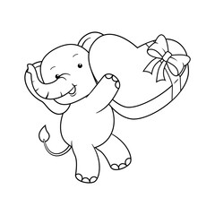 Valentine Day Coloring Page with cute elephant
