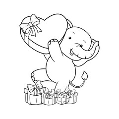 Valentine Day Coloring Page with cute elephant