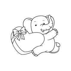 Valentine Day Coloring Page with cute elephant