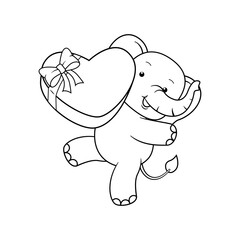 Valentine Day Coloring Page with cute elephant