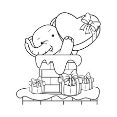 Valentine Day Coloring Page with cute elephant