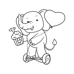 Valentine Day Coloring Page with cute elephant