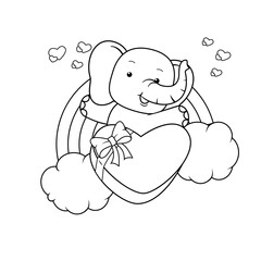 Valentine Day Coloring Page with cute elephant