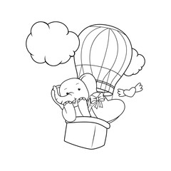 Valentine Day Coloring Page with cute elephant