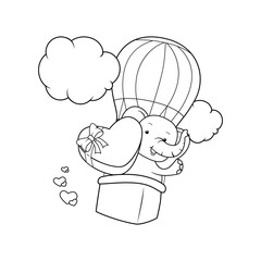 Valentine Day Coloring Page with cute elephant