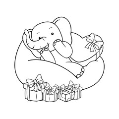 Valentine Day Coloring Page with cute elephant