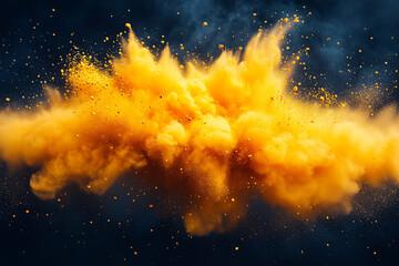 Abstract of yellow powder explosion on black background