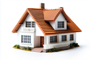 White house with red roof on white background