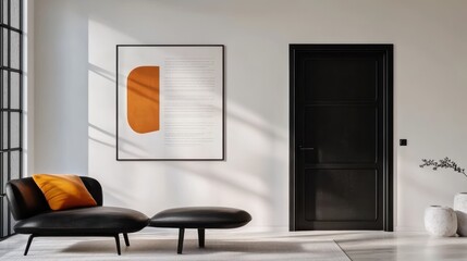 Modern Interior Design, Sleek Furniture Arrangement, Abstract Art Piece, Elegant Minimalist Aesthetic, Stylish Living Space