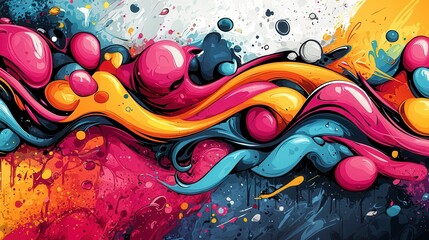 Obraz premium Abstract Swirling Shapes Digital Art in Pink Orange Blue and White