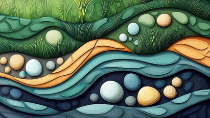 Obraz premium Abstract Teal Green Gold River Landscape Pixel Art Illustration