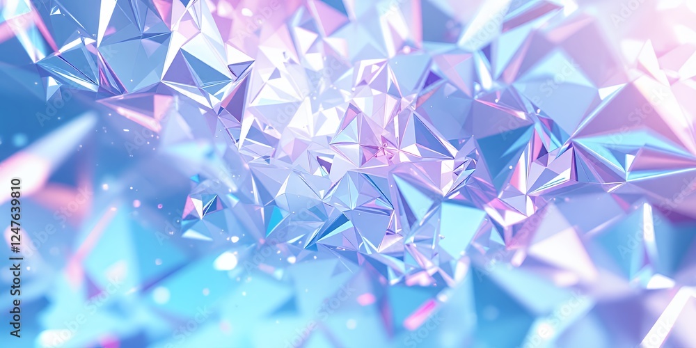 Poster abstract geometric pattern of colorful crystal-like shapes with blue and pink hues in a dreamy atmos