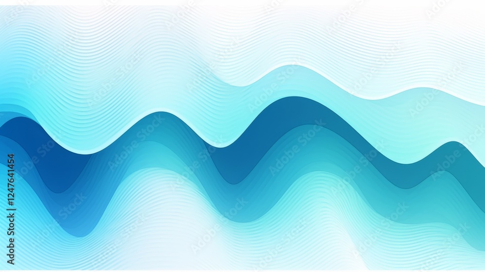 Poster seamless wave pattern with a white and blue gradient, featuring grainy noise texture