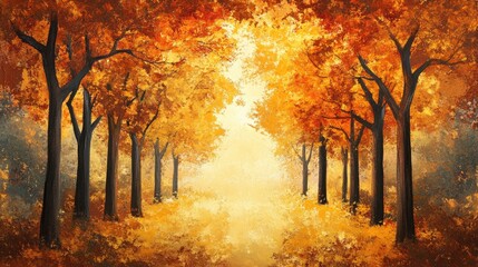 Fototapeta premium Golden Canopy: A Vibrant Autumn Forest Scene in Exquisite Detail and Light