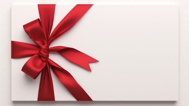  white paper card with a red satin gift bow