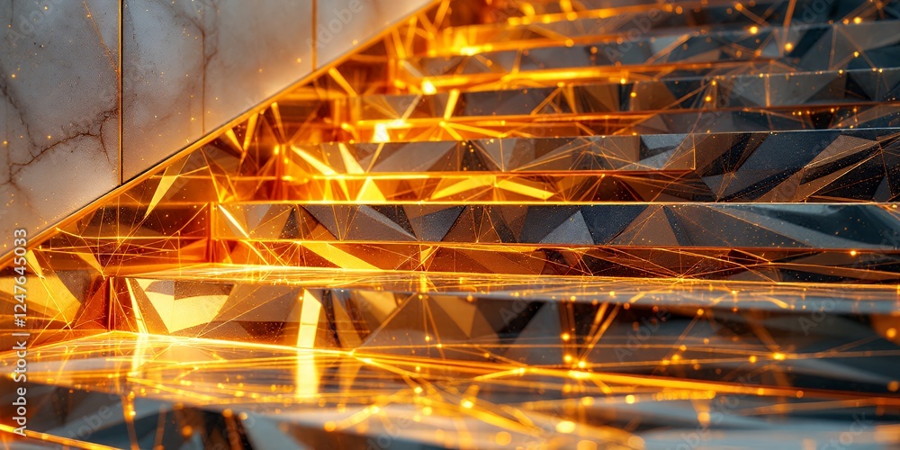 Poster dazzling abstract composition of golden geometric patterns and reflective surfaces with intricate li