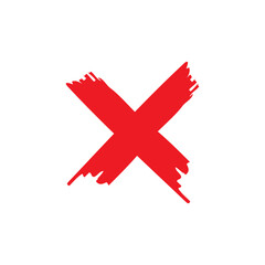 Red X mark. Brush stroke symbol. Hand drawn style. Vector error sign.