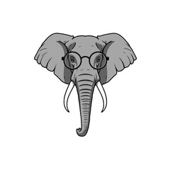 Illustration of an Elephant Wearing Glasses on a White Background