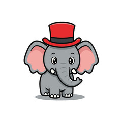 Cartoon Illustration of an Elephant Wearing a Stylish Red Top Hat