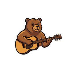 Cartoon Bear Playing Acoustic Guitar in a Fun and Musical Scene