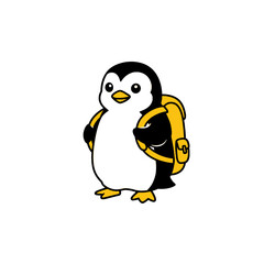 Fototapeta premium Cheerful Cartoon Penguin with Yellow Backpack Ready for Adventure