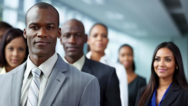 Group of black businesspeople looking at the camera posing at their place of work 
