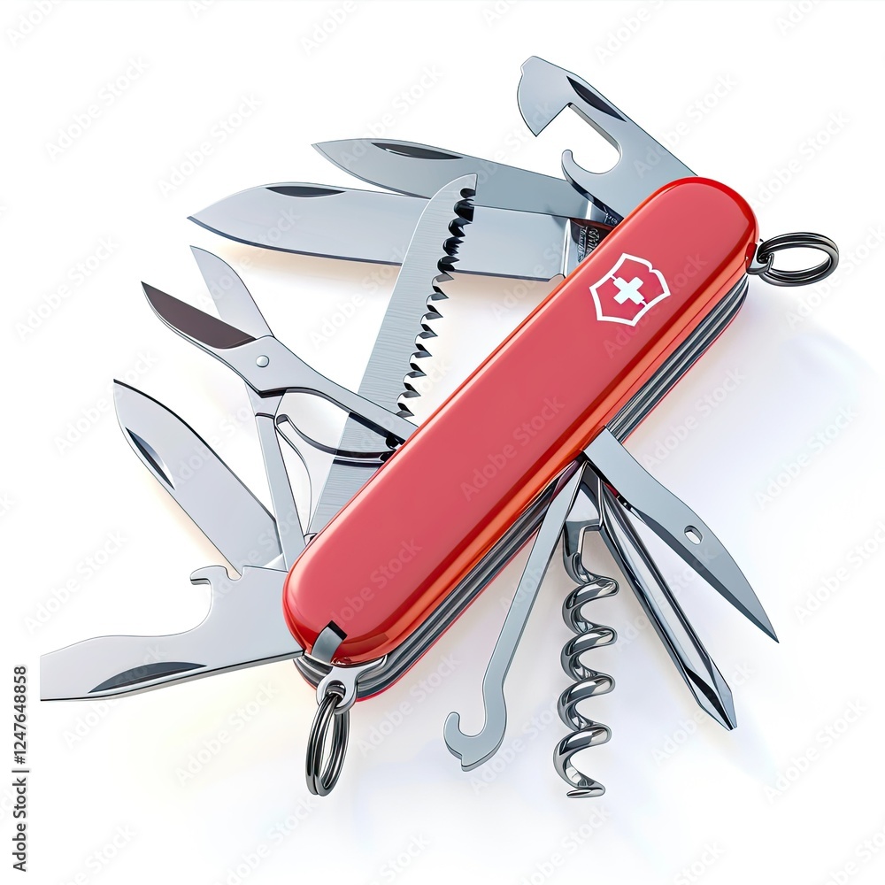 Aufkleber a multi-tool with various blades and tools for versatile use. isolated on white background