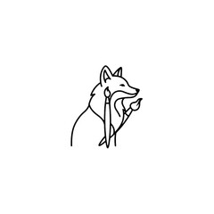 Fototapeta premium Minimalist Line Art Featuring a Wolf Holding Painting Brushes