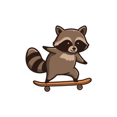 Fototapeta premium Cartoon Raccoon Riding a Skateboard in a Fun and Whimsical Style