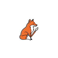 Obraz premium Illustration of an Orange Fox Holding a Paintbrush in Minimalistic Style