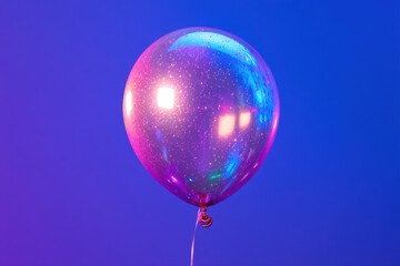 Iridescent balloon shines brightly against a gradient blue background