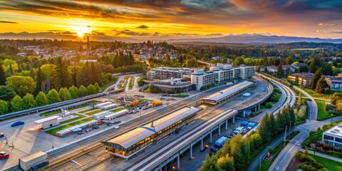 Lynnwood Light Rail:  4K cinematic drone captures construction progress, highlighting the station's I-5 location and transit hub.